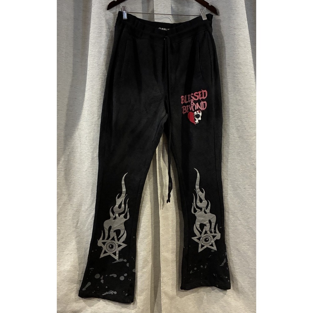 Rebel Minds Sweatpants Mens 2XL Gray Blessed & Beyond Skull Gothic Flare Grunge